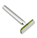 Aluminum safety razor with green base plate